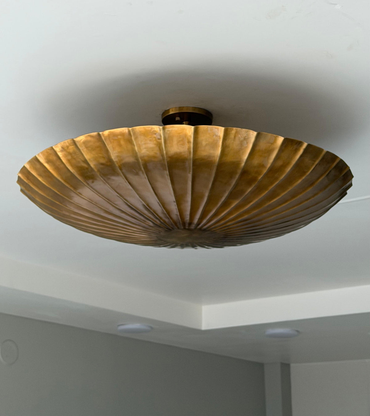 Handcrafted antique brass ribbed flush mount ceiling light