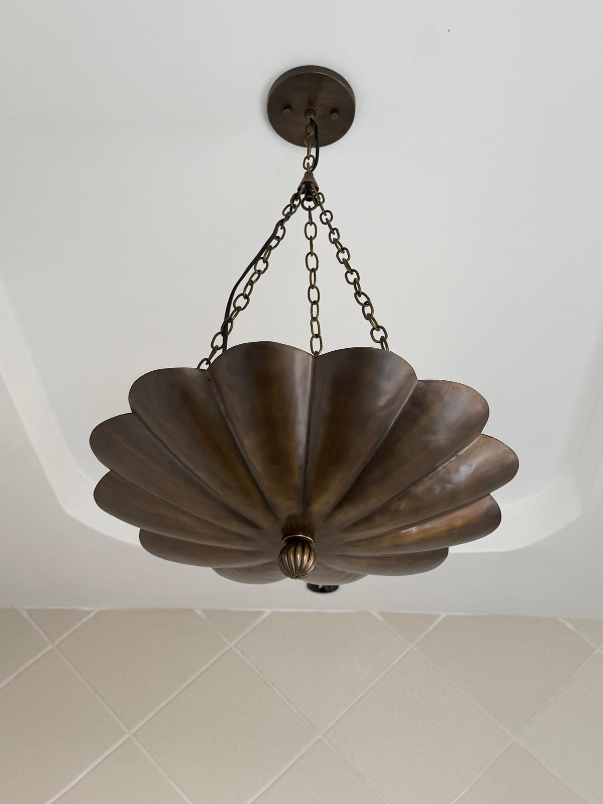 Antique Brass Flower Bowl Pendant Light