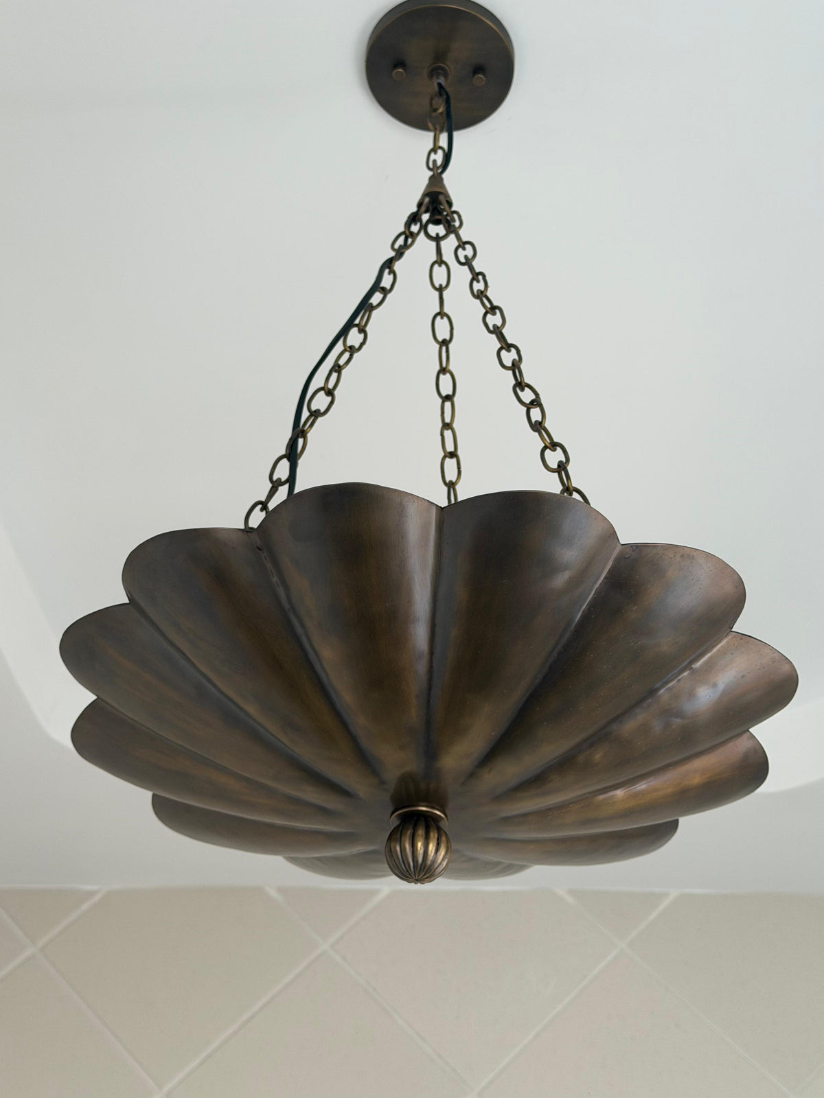 Antique Brass Flower Bowl Pendant Light