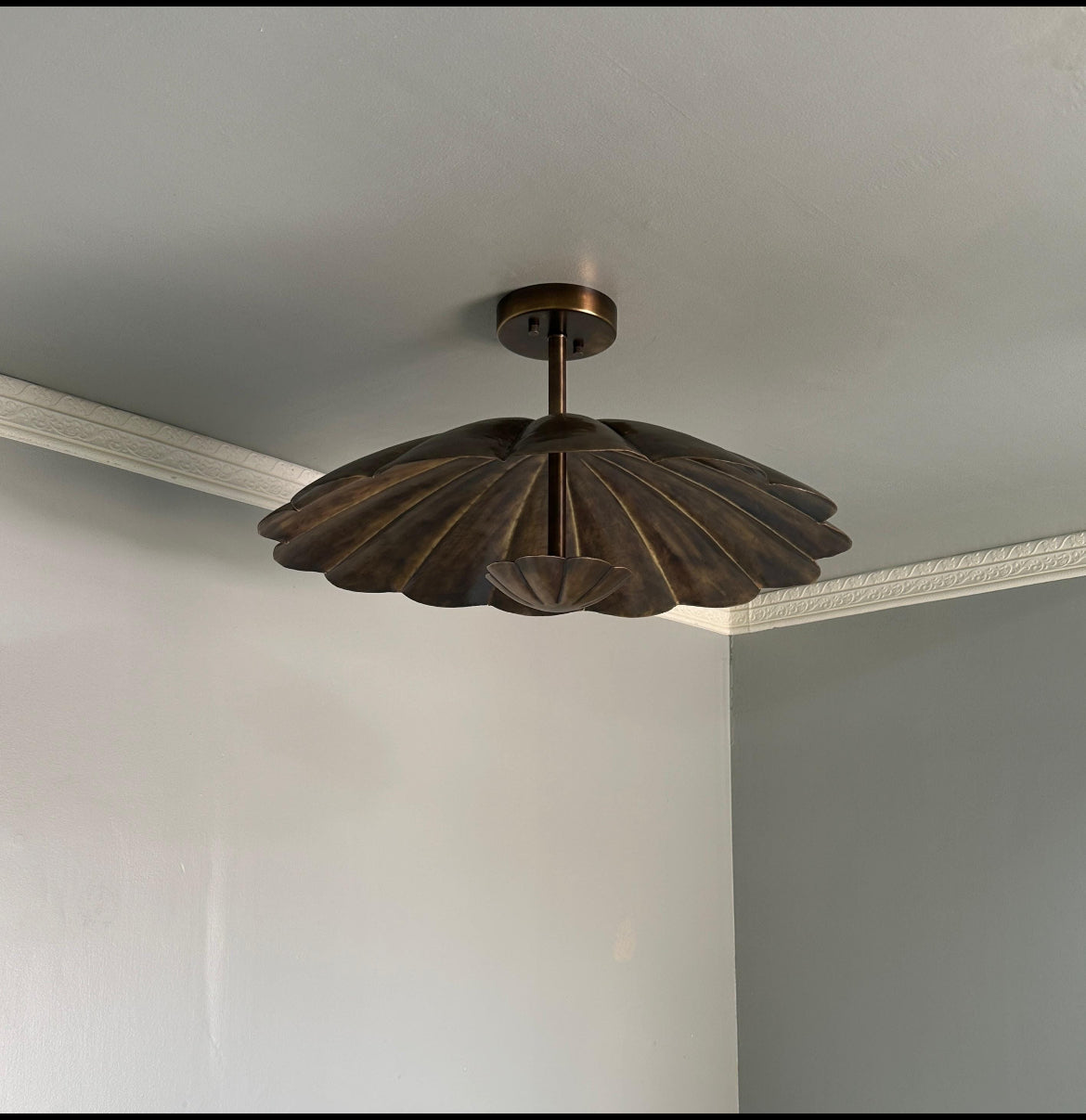 Vintage Brass Floral Semi Flush Mount Ceiling Light