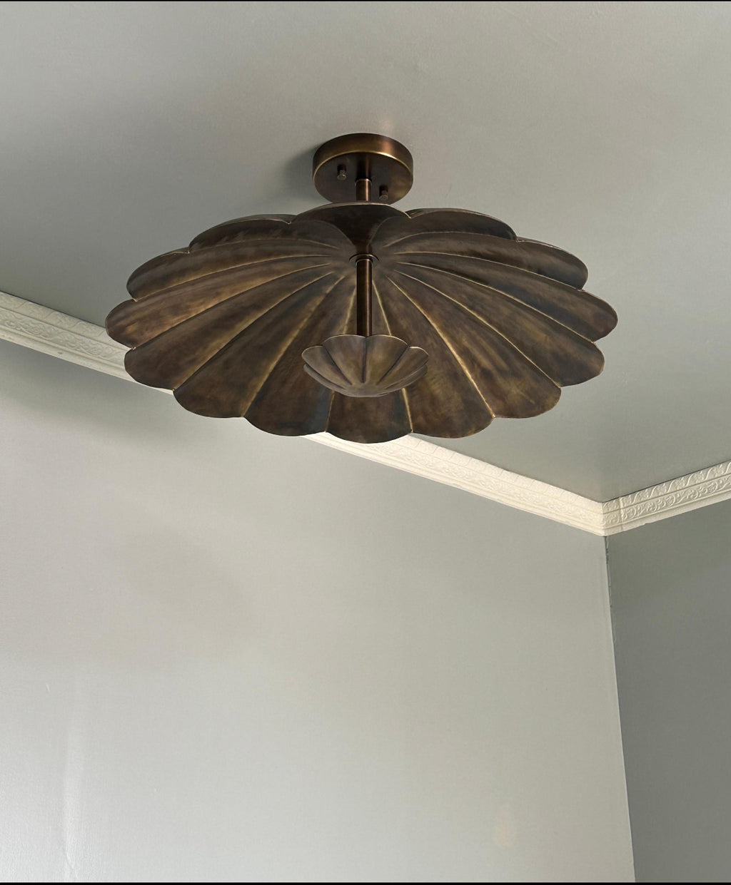 antique brass floral semi flush mount
