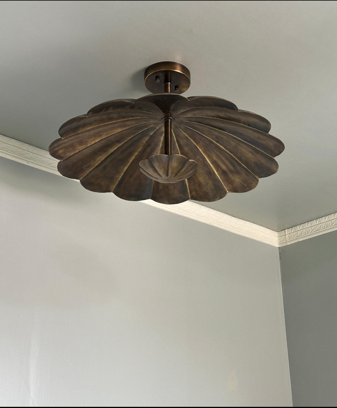 antique brass floral semi flush mount
