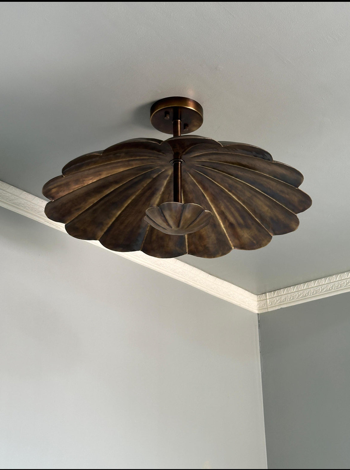 Vintage Brass Floral Semi Flush Mount Ceiling Light