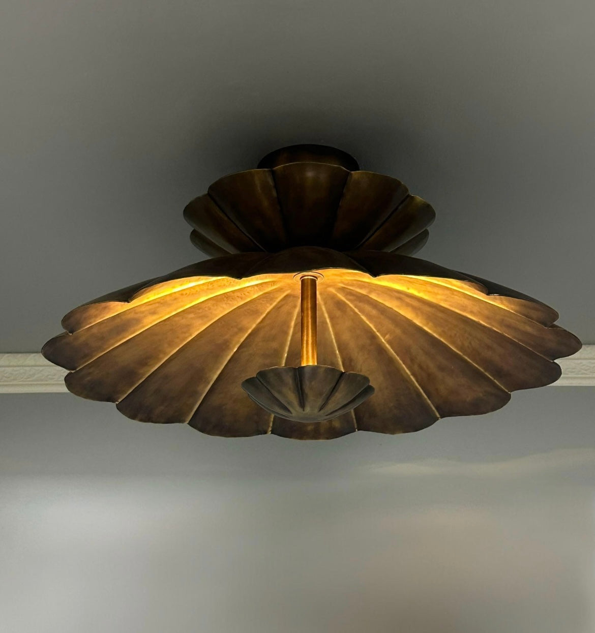 Antique Brass Lotus Flush Mount Light