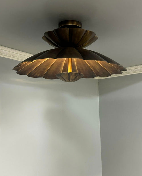 Antique Brass Lotus Flush Mount Light