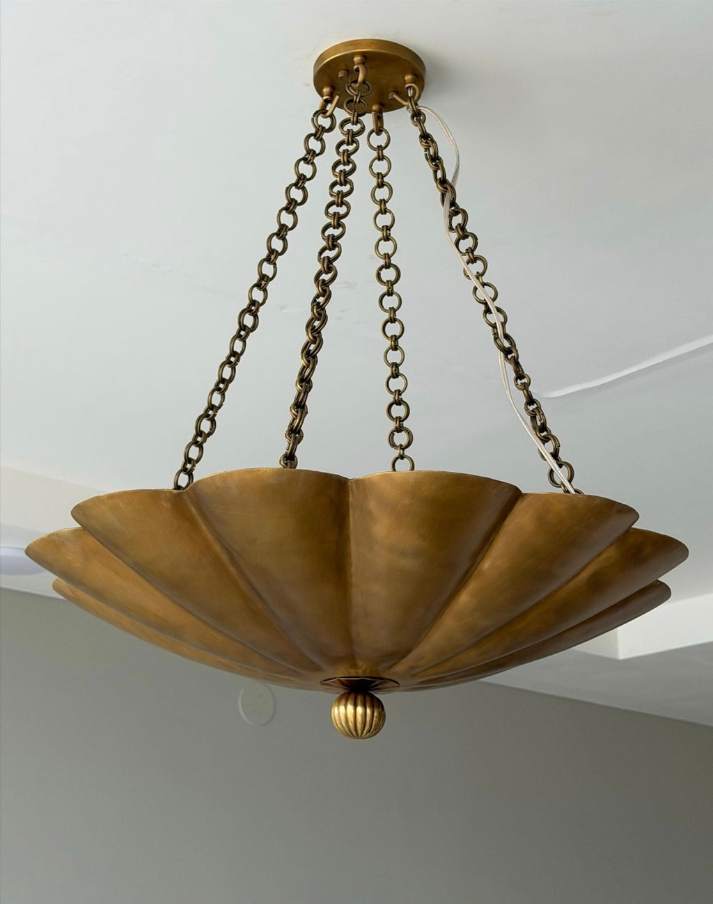 Raw Brass Scalloped Bowl Pendant Light