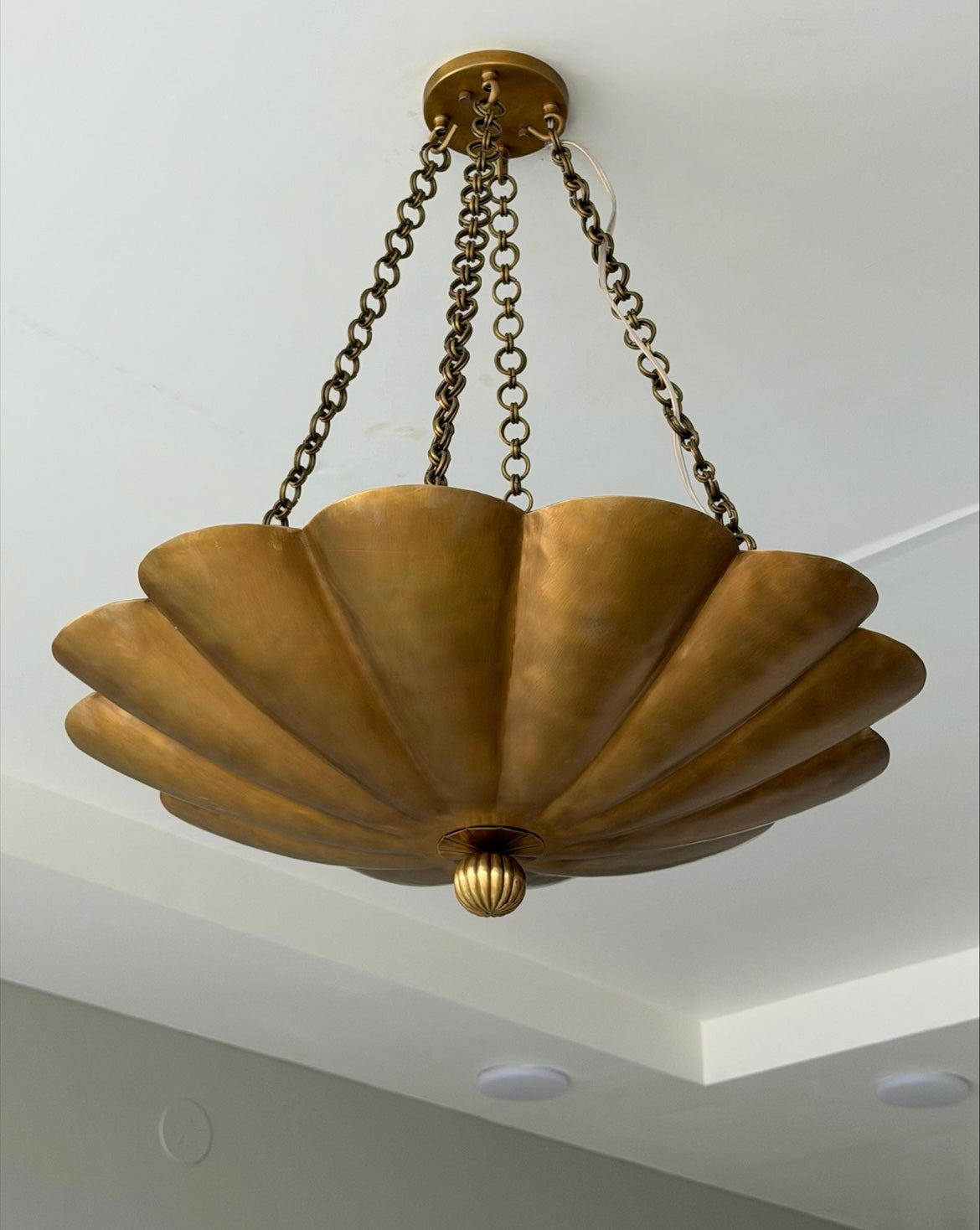 Raw Brass Scalloped Bowl Pendant Light