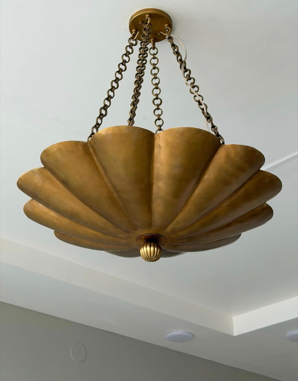 Raw Brass Scalloped Bowl Pendant Light
