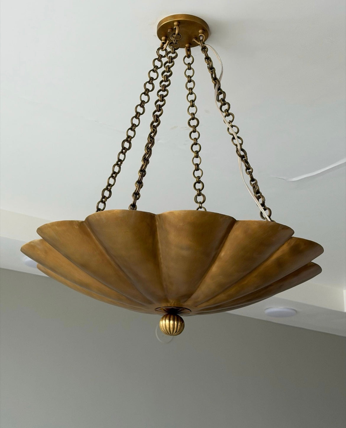 Raw Brass Scalloped Bowl Pendant Light