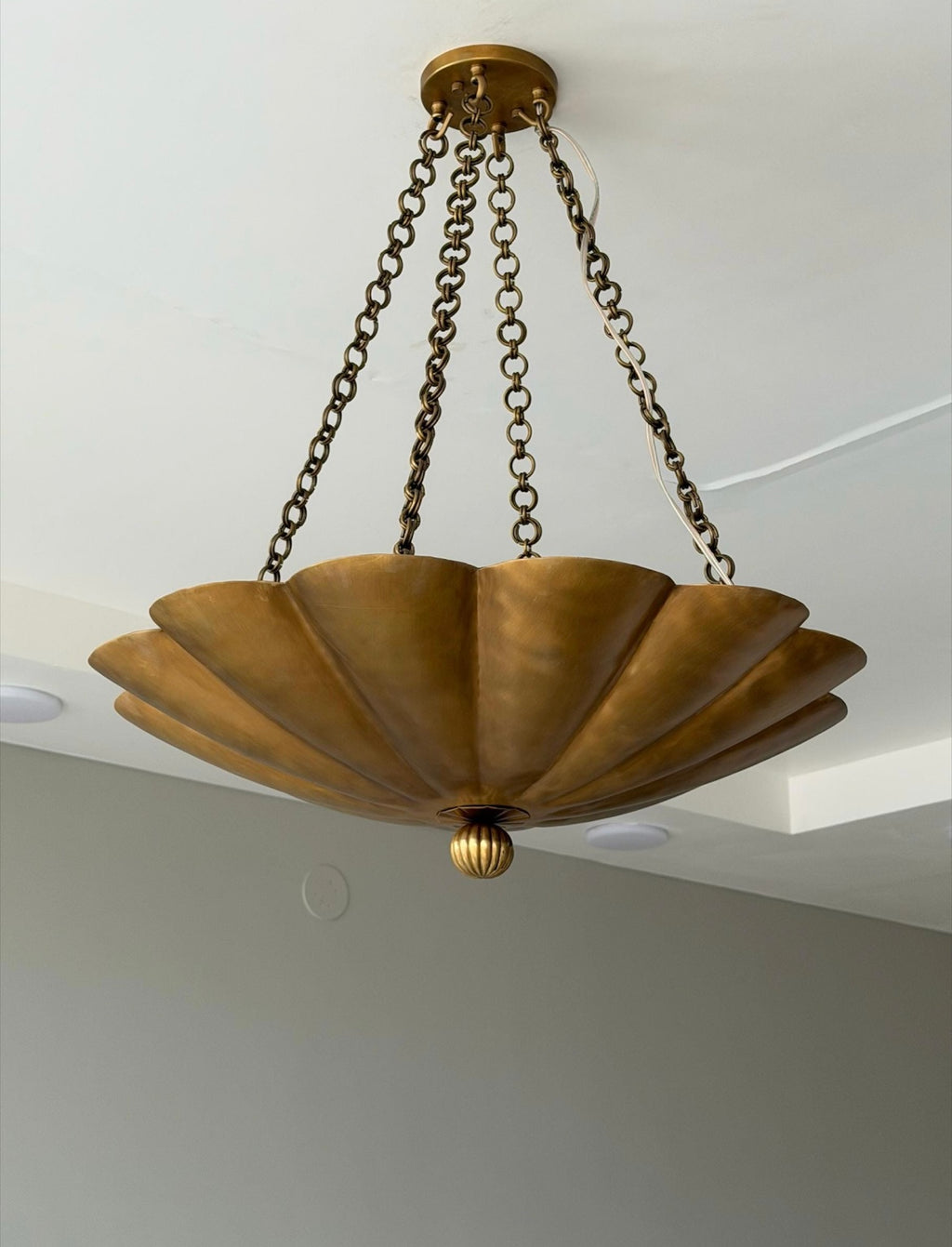 Raw Brass Scalloped Bowl Pendant Light