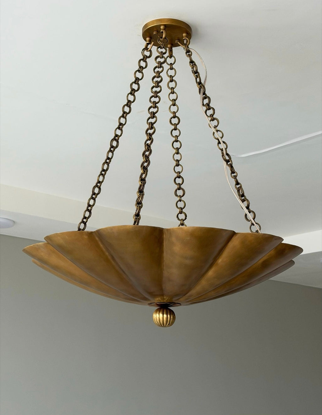Raw Brass Scalloped Bowl Pendant Light