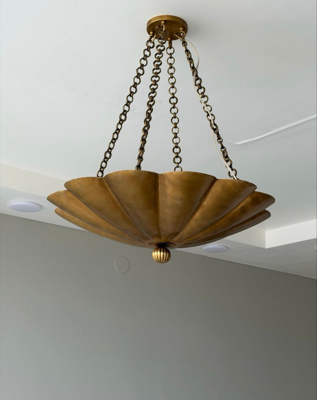 Raw Brass Scalloped Bowl Pendant Light