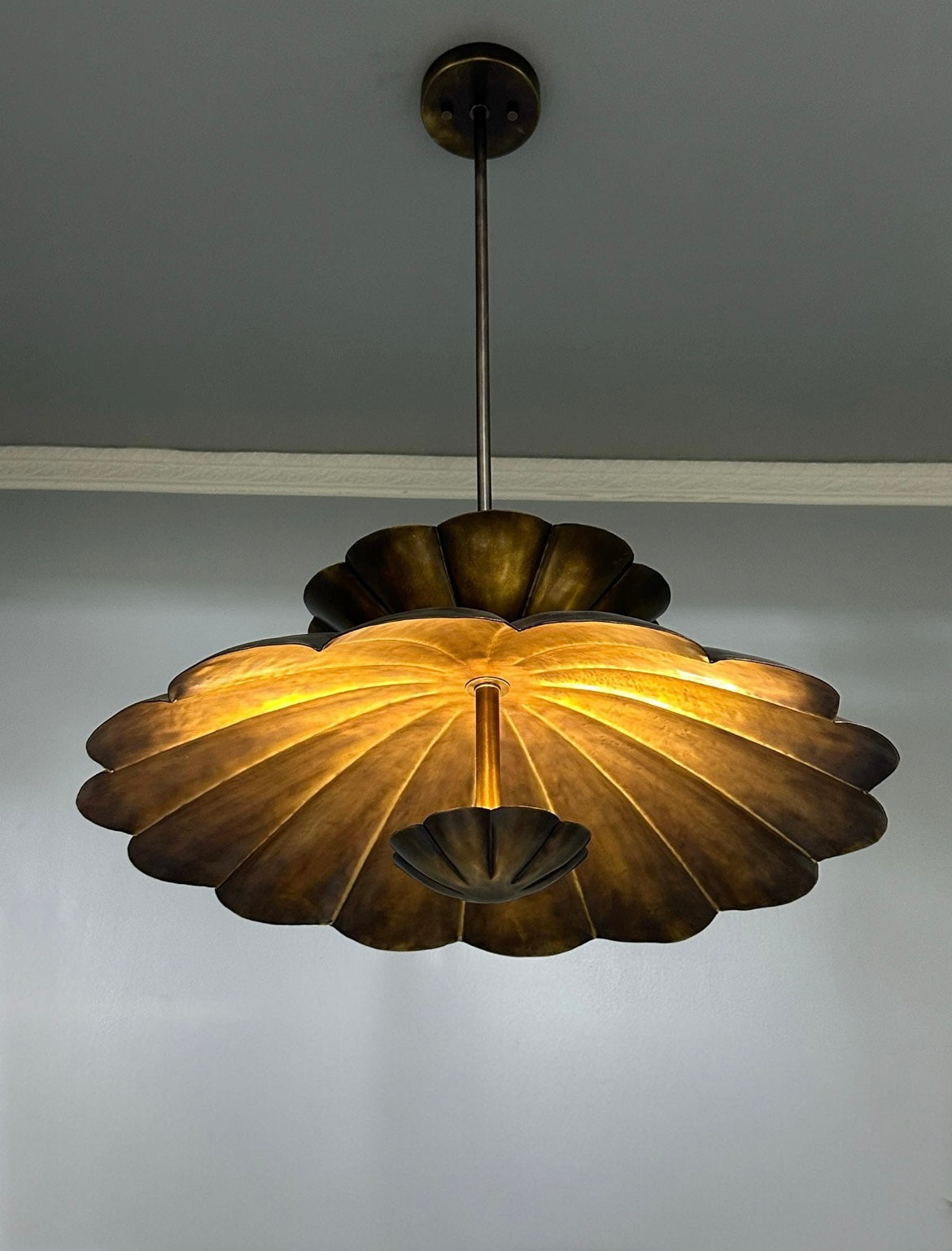 Antique Brass Lotus Pendant Light