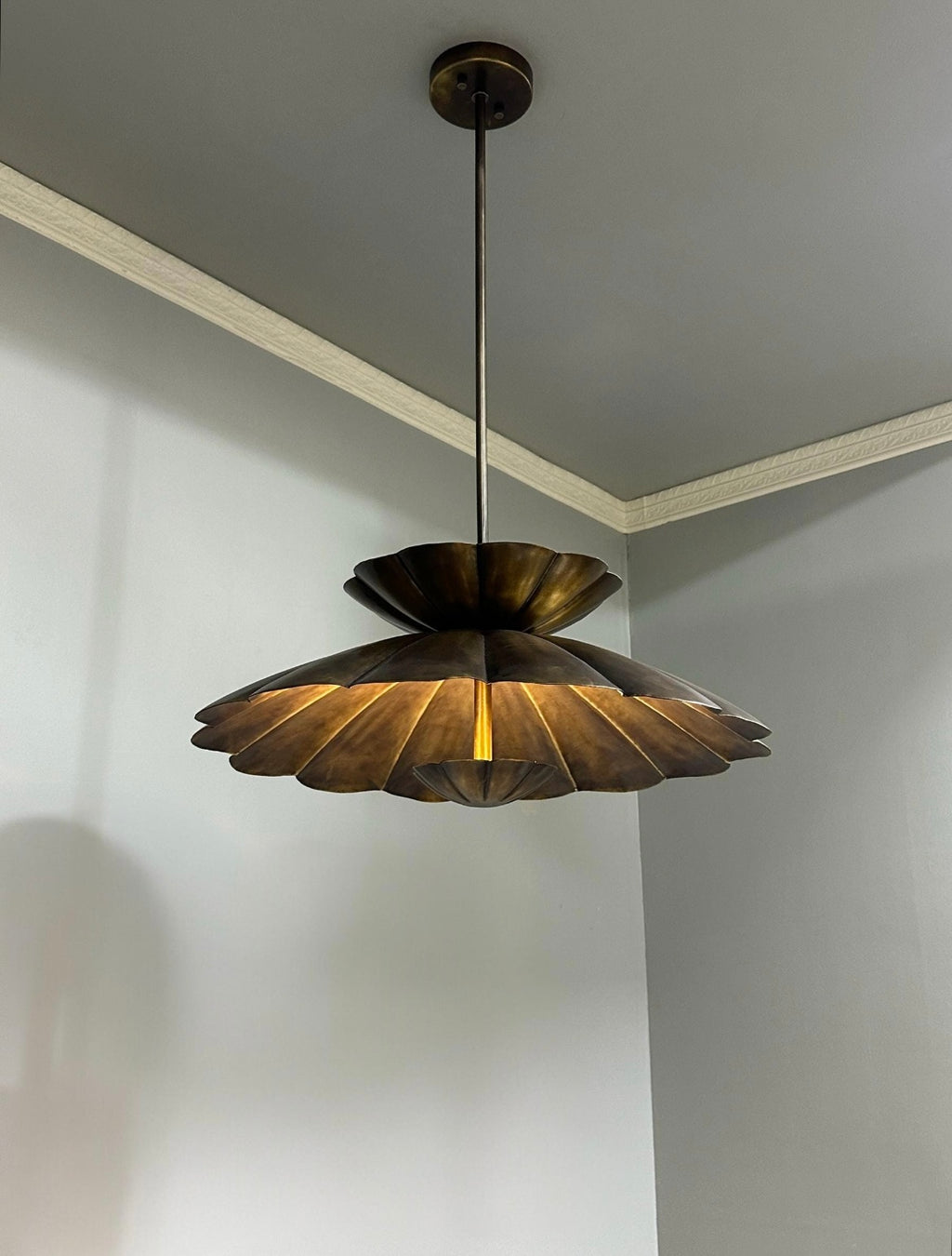 Antique Brass Lotus Pendant Light