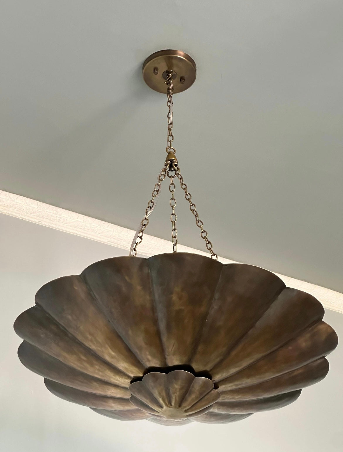 Antique Brass Scallop Pendant Light