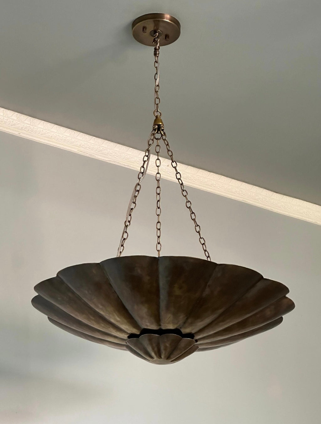 Antique Brass Scallop Pendant Light