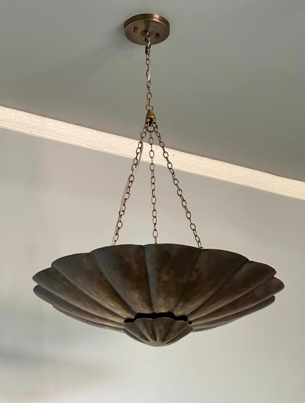 Antique Brass Scallop Pendant Light