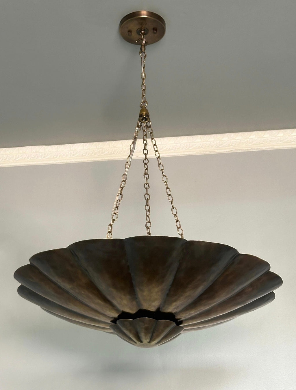Antique Brass Scallop Pendant Light