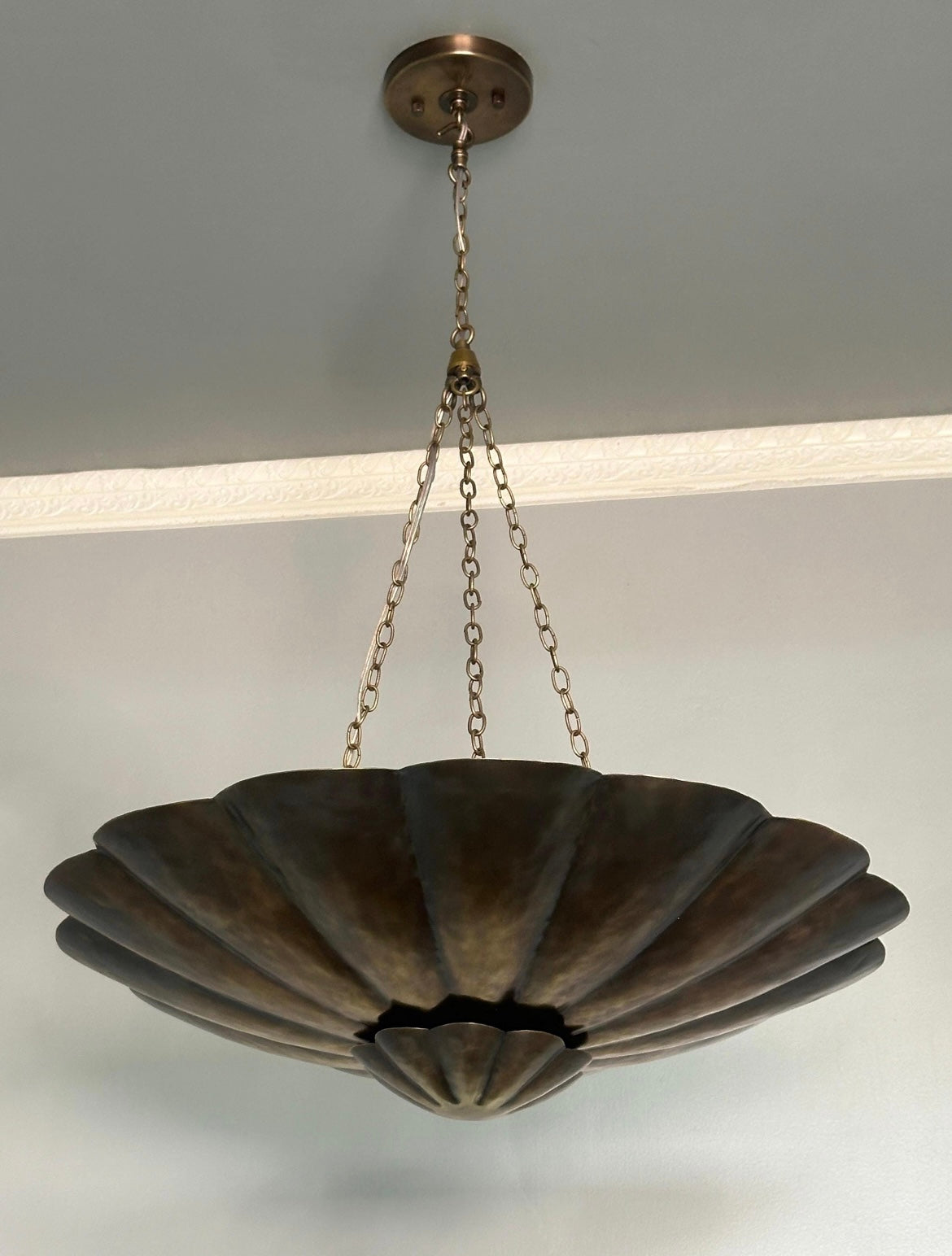 Antique Brass Scallop Pendant Light