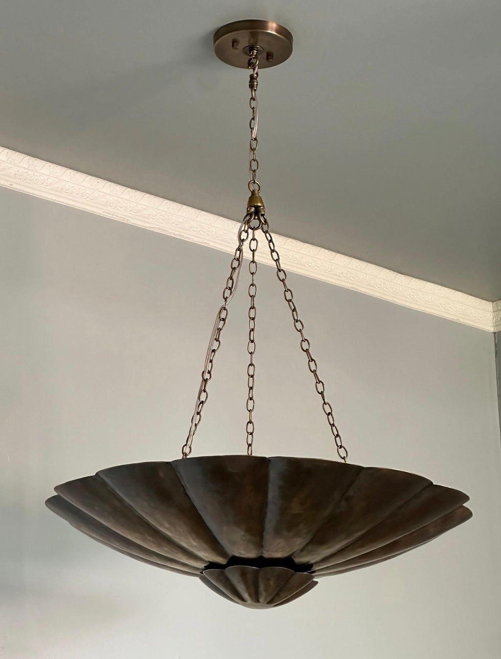 Antique Brass Scallop Pendant Light