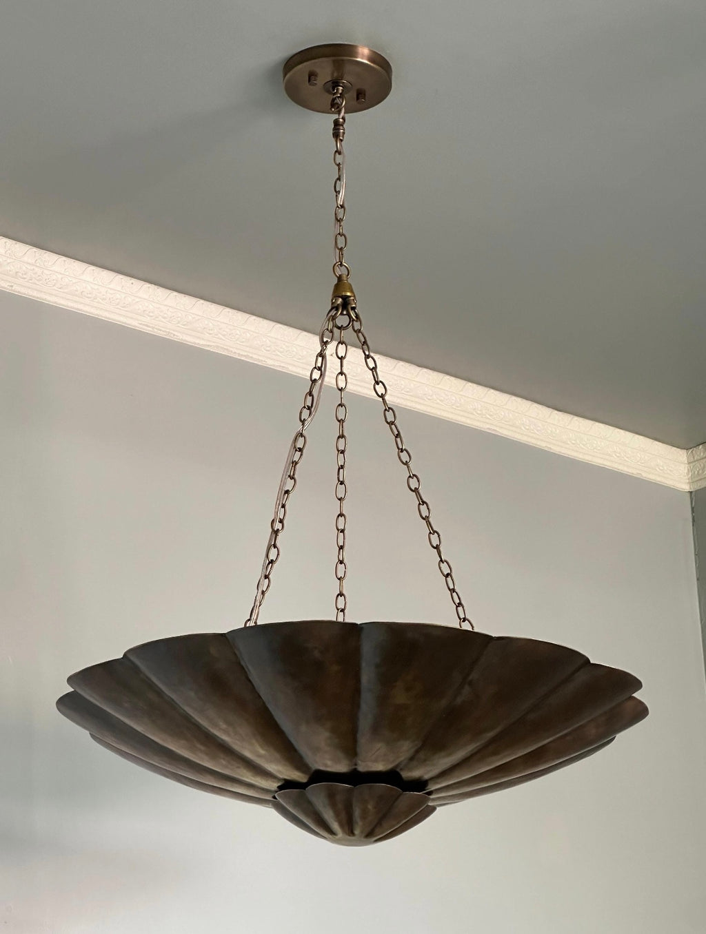 Antique Brass Scallop Pendant Light