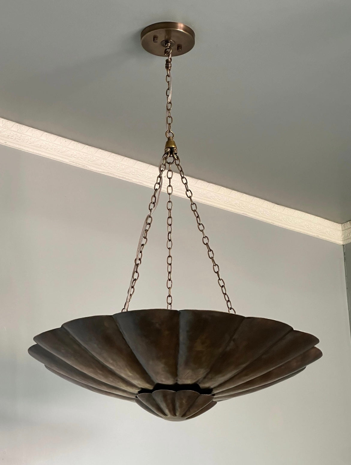 Antique Brass Scallop Pendant Light