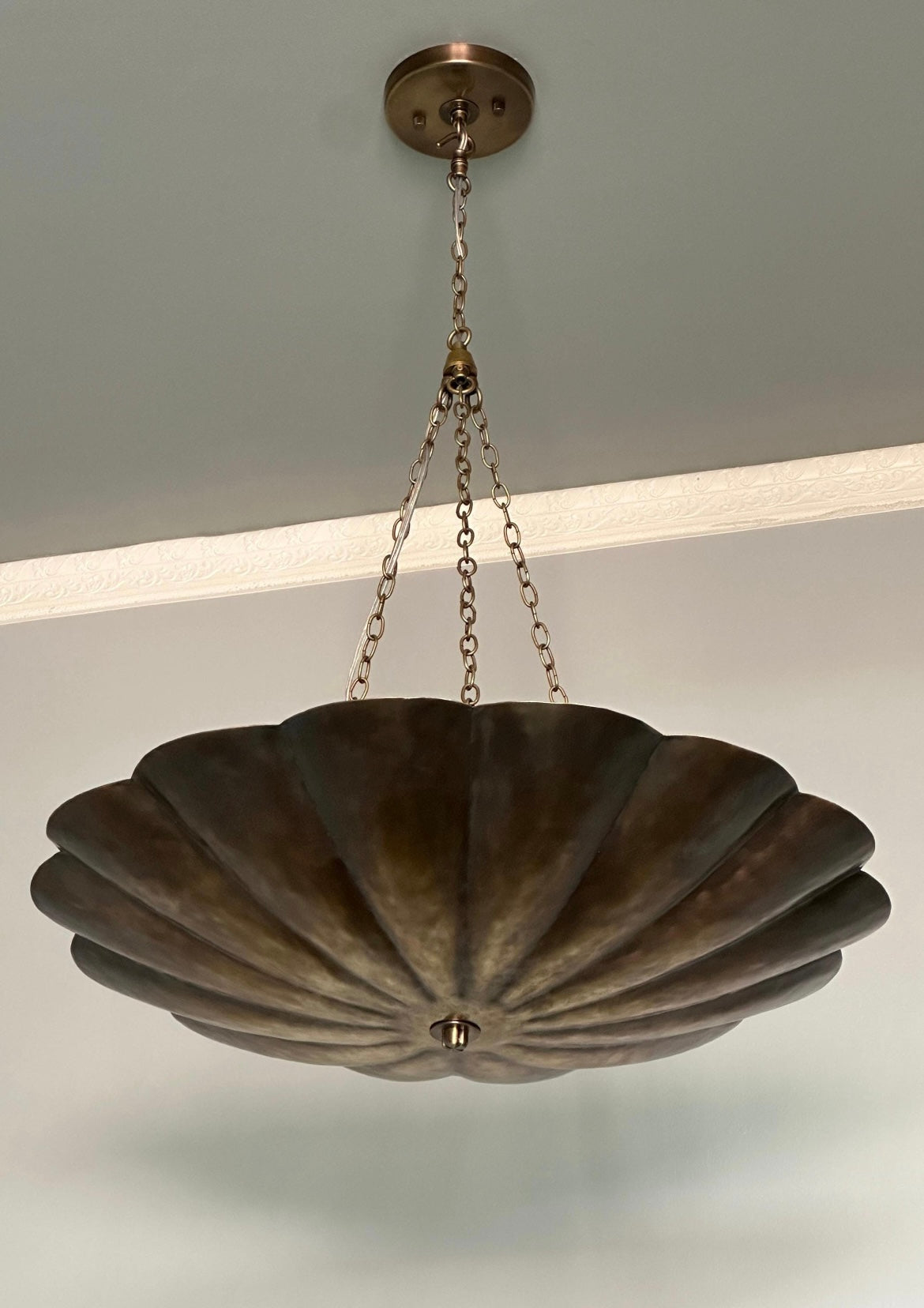 Vintage Brass Scalloped Pendant Light