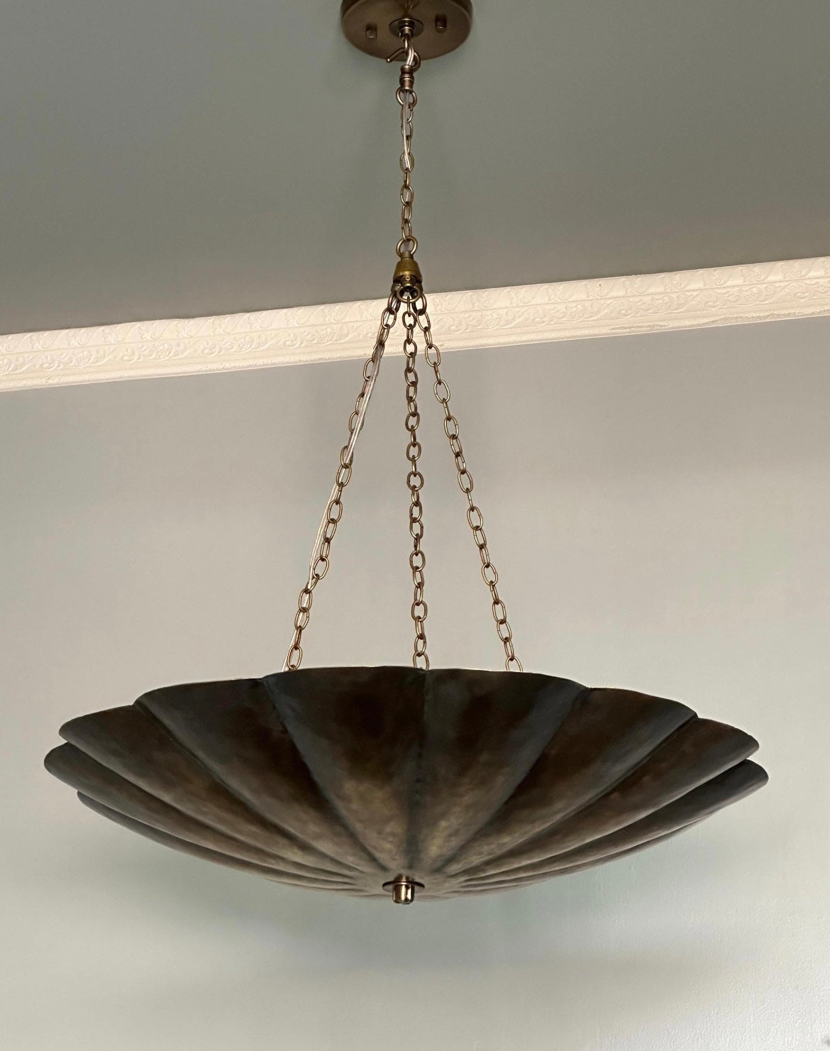 Vintage Brass Scalloped Pendant Light