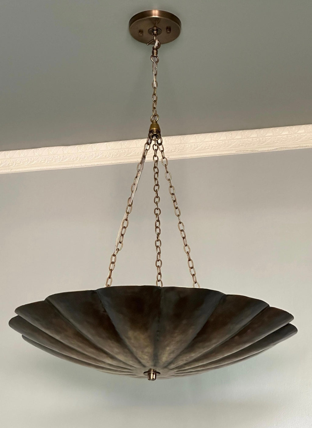 Vintage Brass Scalloped Pendant Light