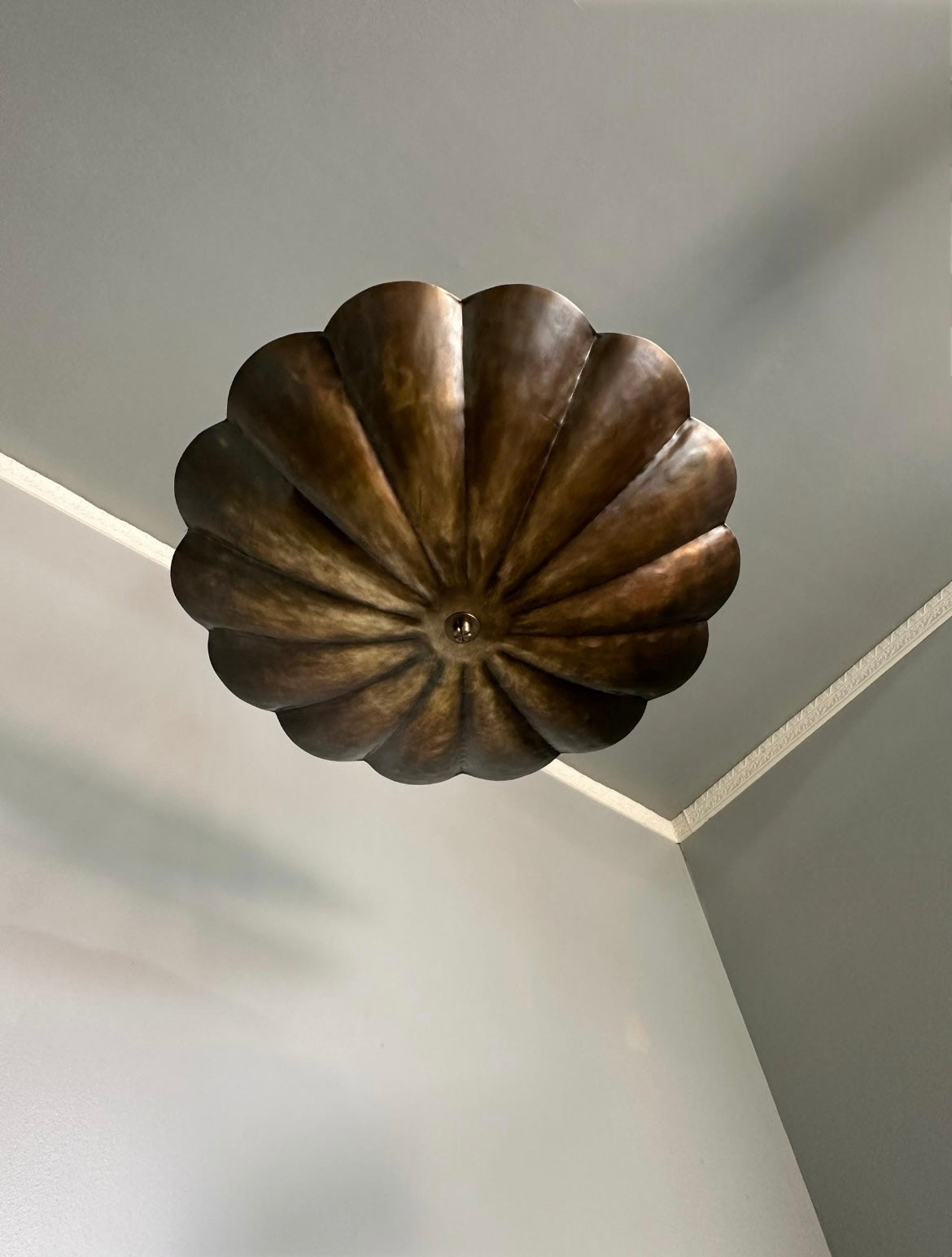 Vintage Brass Scalloped Pendant Light