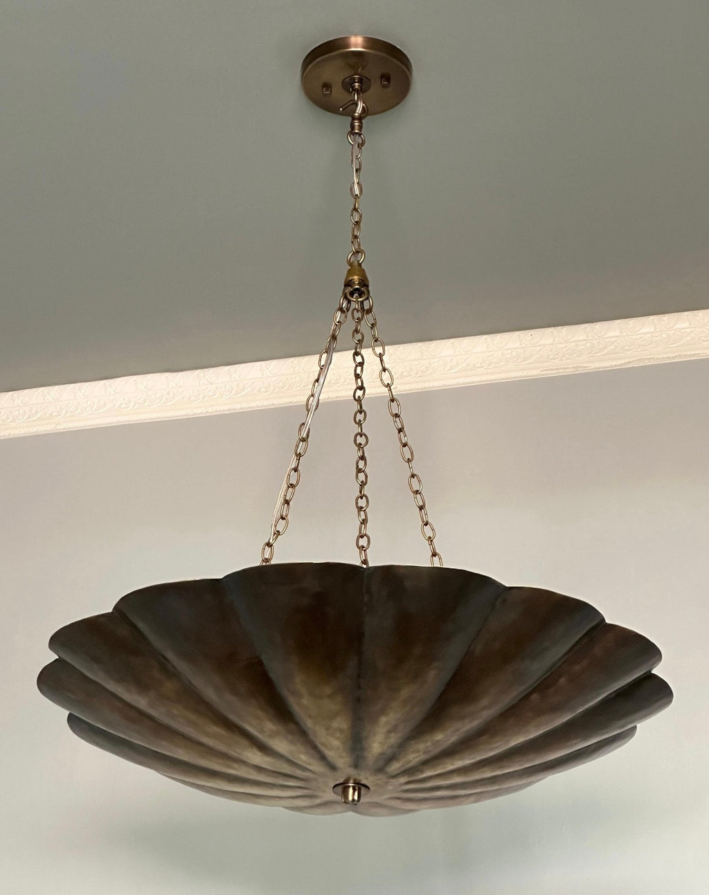Vintage Brass Scalloped Pendant Light