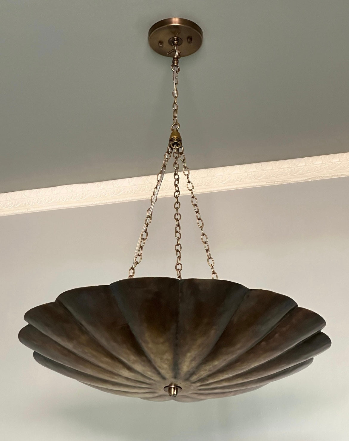 Vintage Brass Scalloped Pendant Light