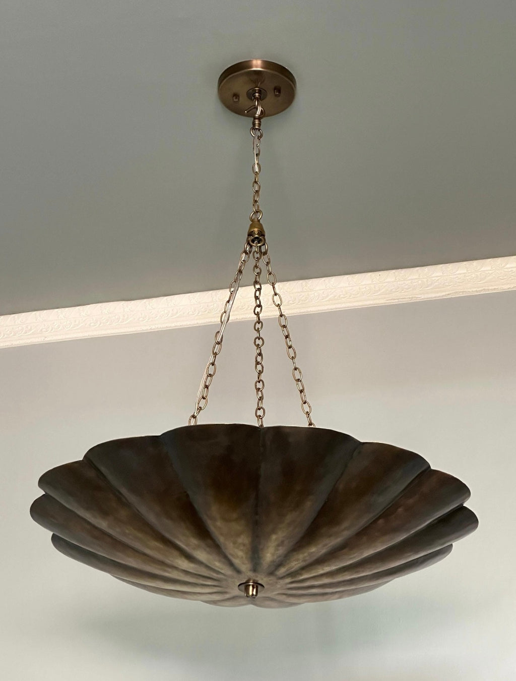 Vintage Brass Scalloped Pendant Light