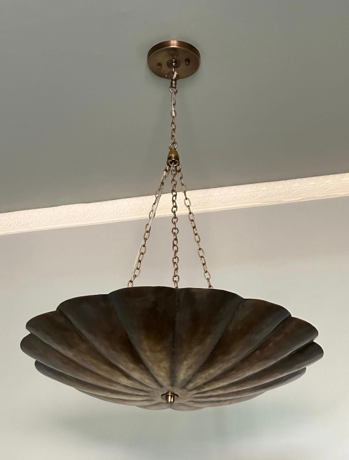 Vintage Brass Scalloped Pendant Light
