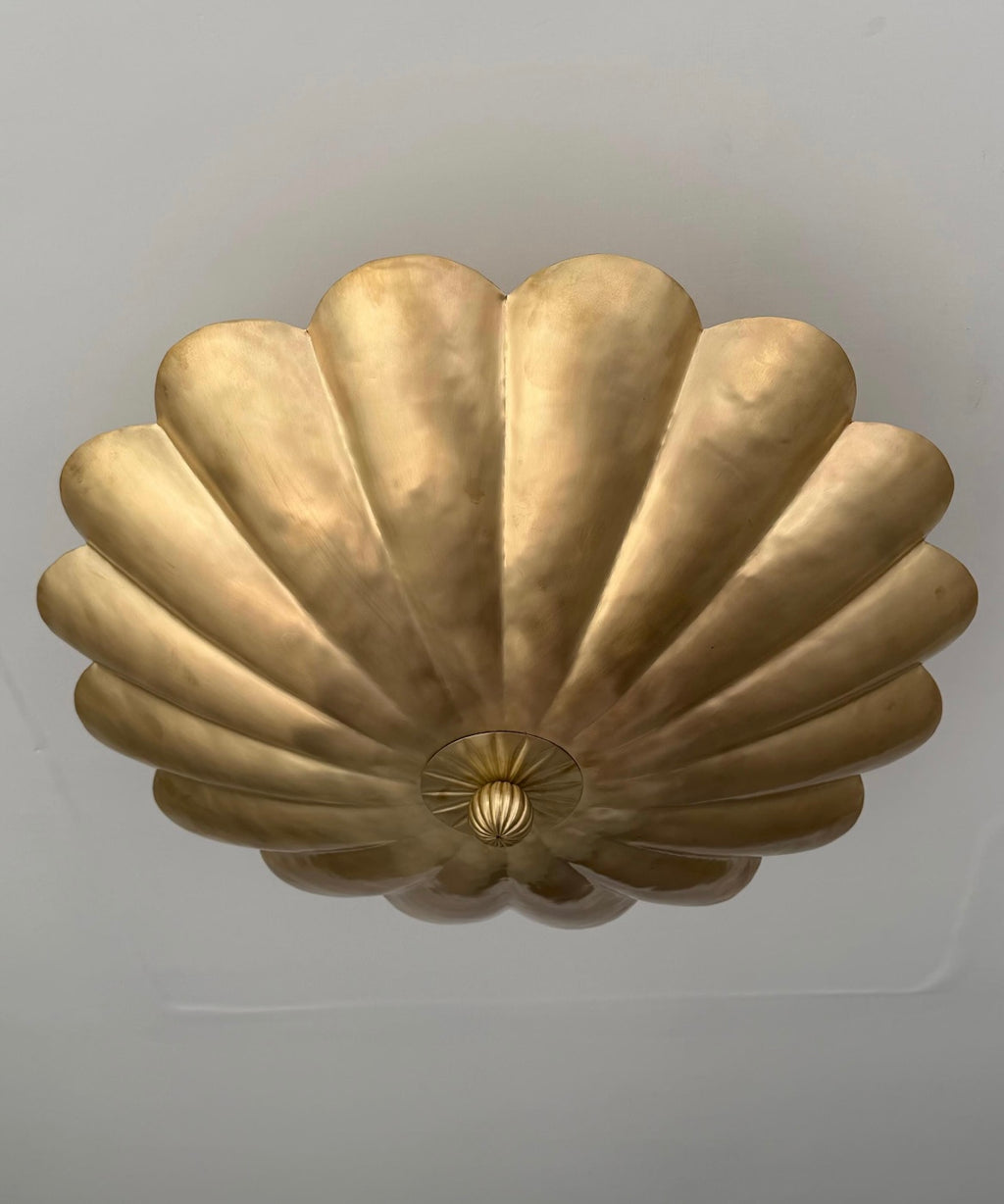 Scalloped brass semi-flush ceiling light