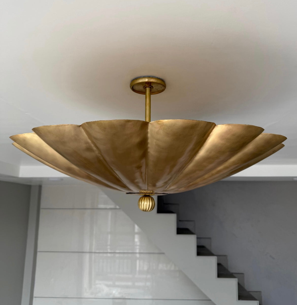 Brushed Brass Scalloped Semi-Flush Ceiling Light