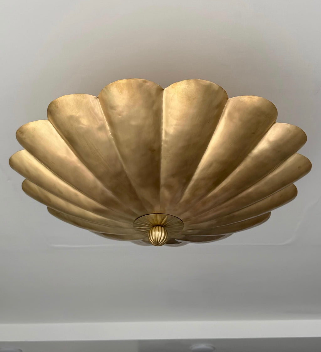 Brushed Brass Scalloped Semi-Flush Ceiling Light