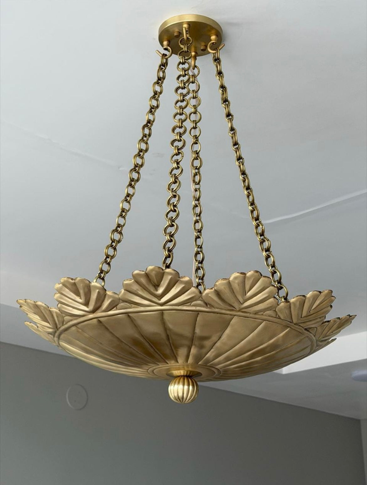 Brushed brass scallop pendant light decorative brass details