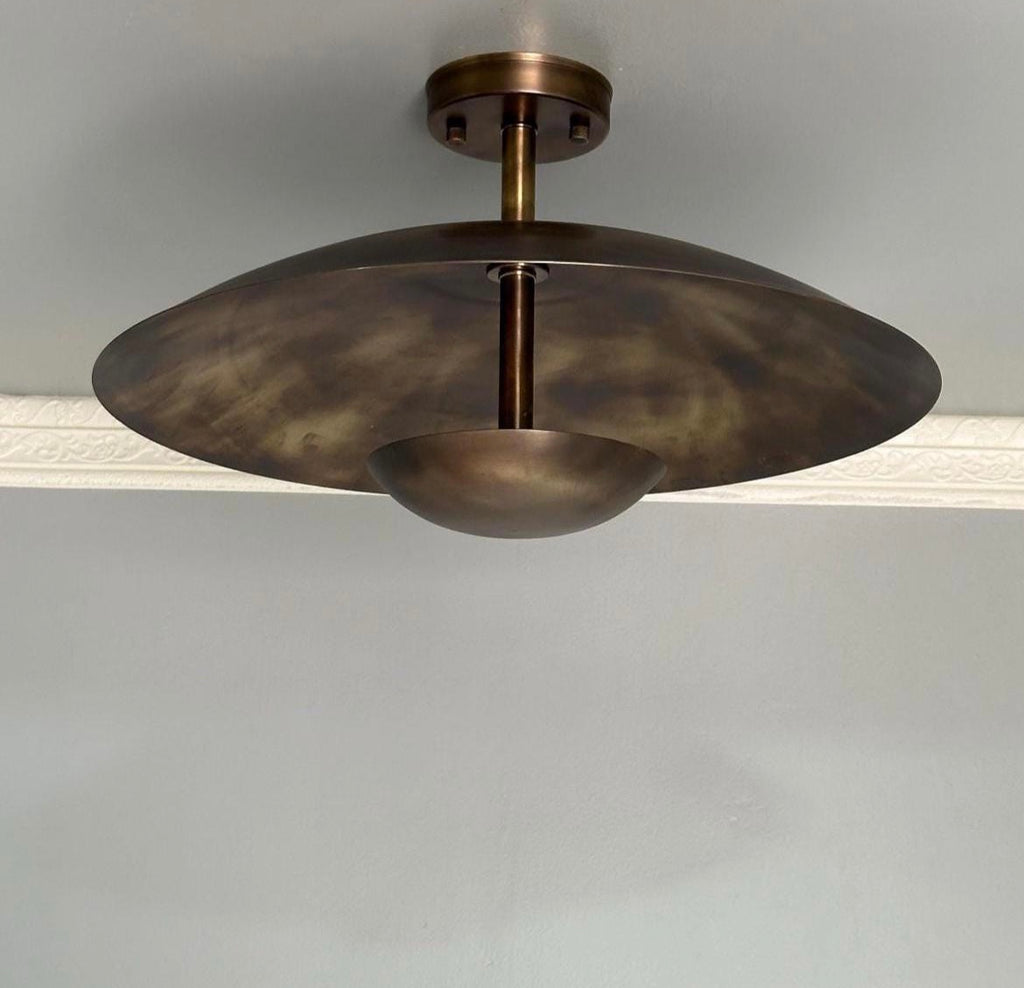 Vintage Brass Scallop Semi Flush Mount