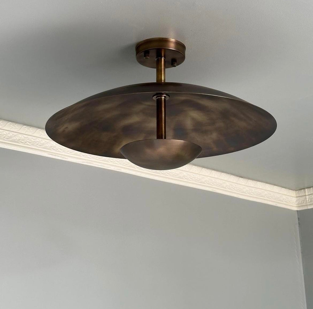Vintage Brass Scallop Semi Flush Mount