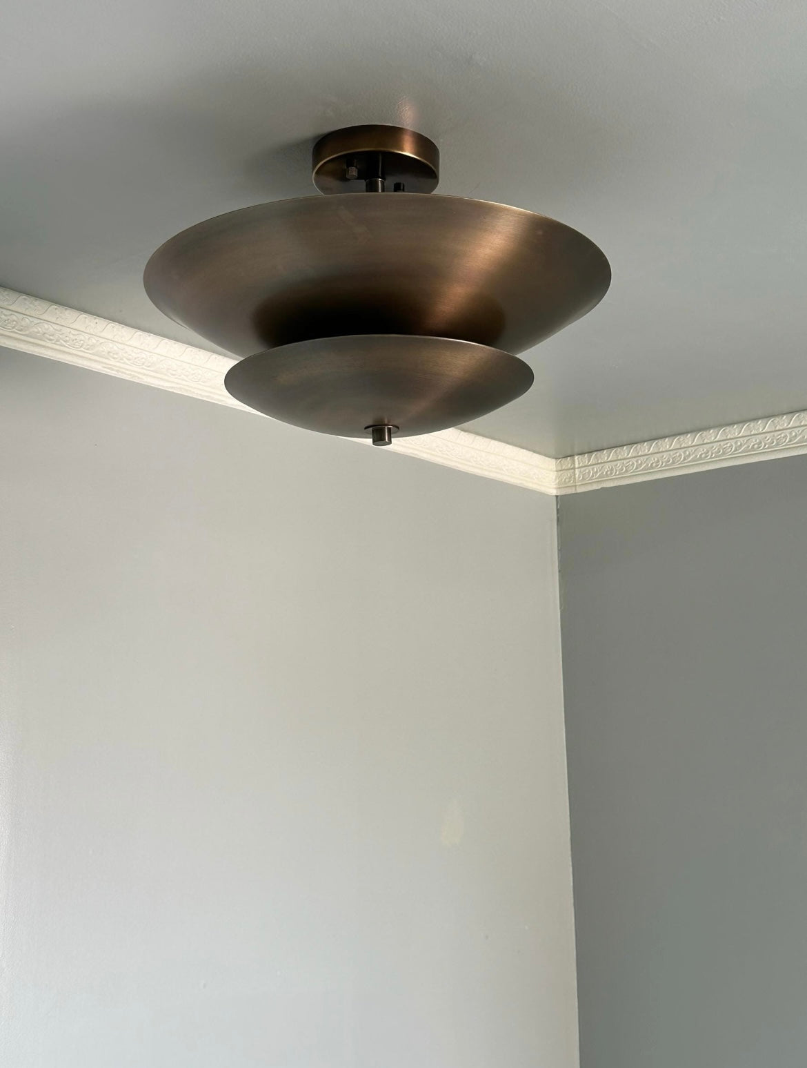 Antique brass double dome flush mount ceiling light available in custom sizes
