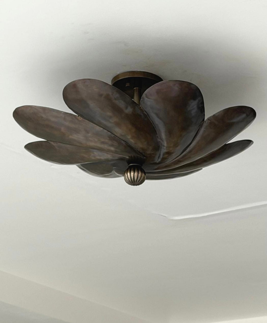Handcrafted antique brass lotus flower ceiling light with layered petal design