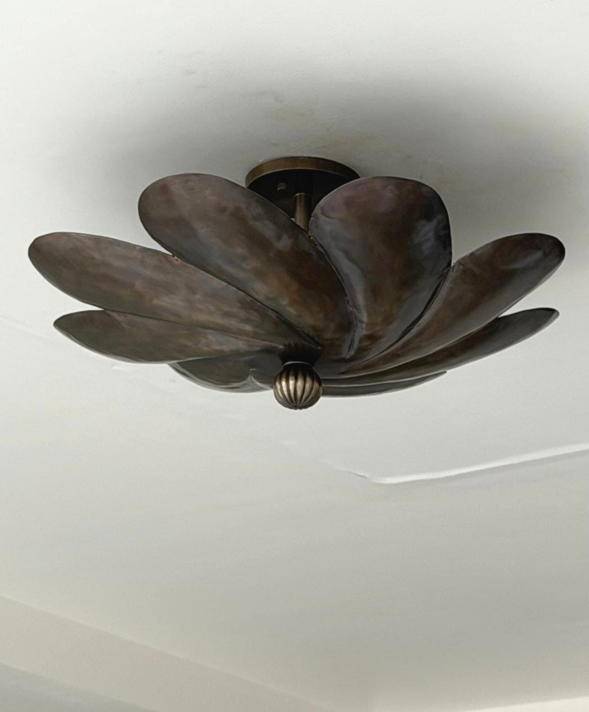 Handcrafted antique brass lotus flower ceiling light with layered petal design