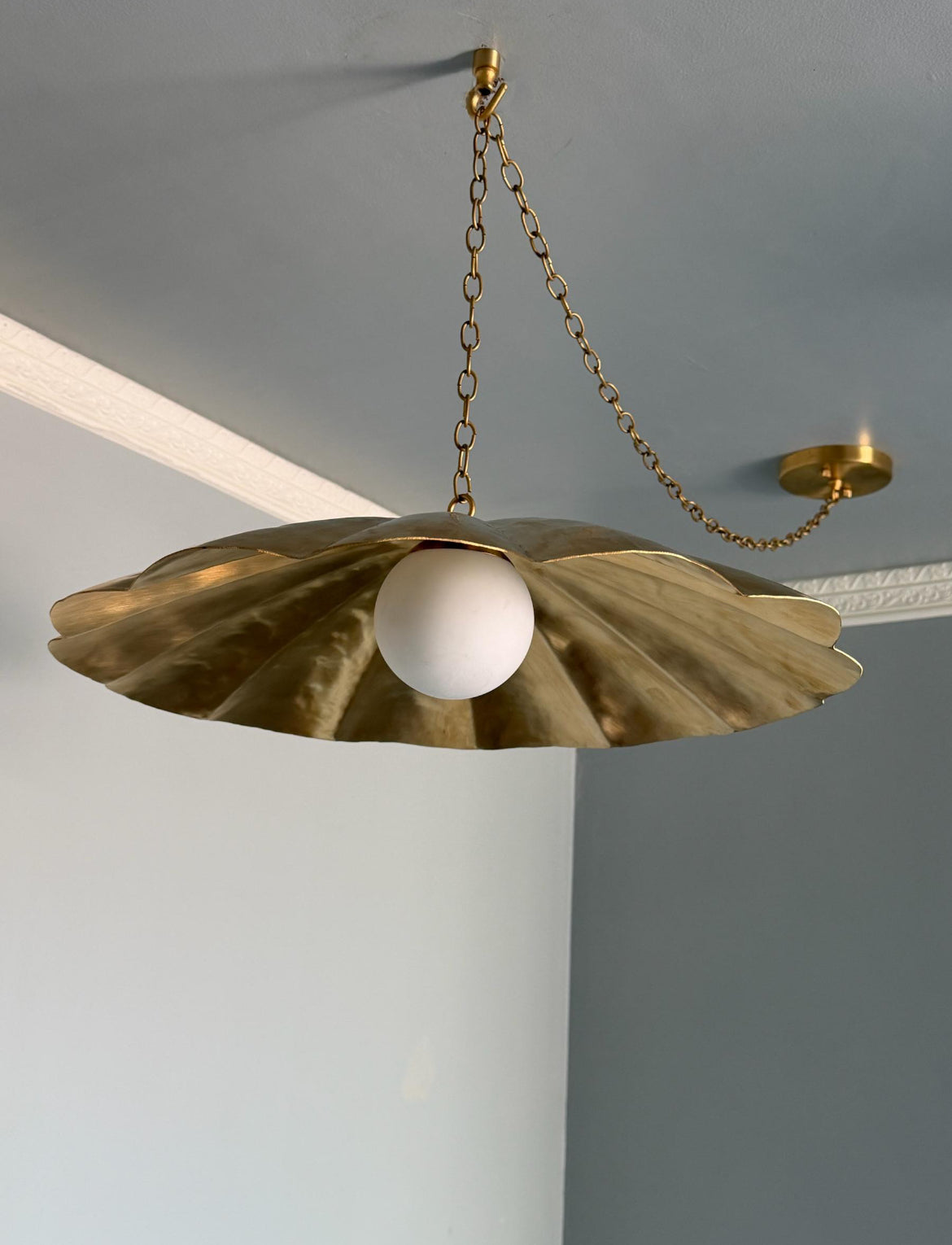 Raw Brass Fluted Dome Pendant Light