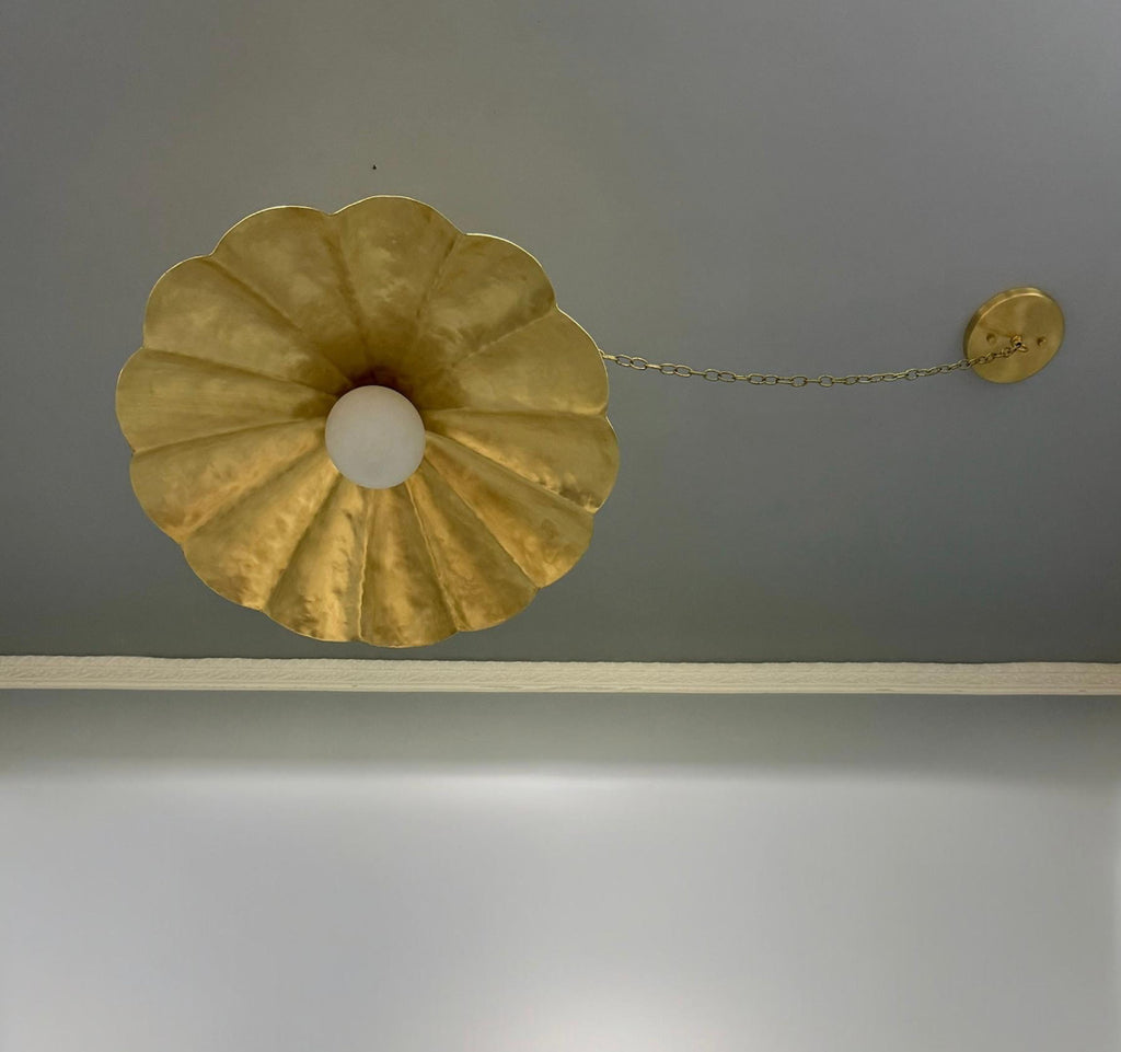 Raw Brass Fluted Dome Pendant Light