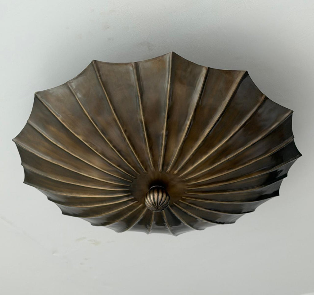 Handcrafted brass petal ceiling light in antique brass finish