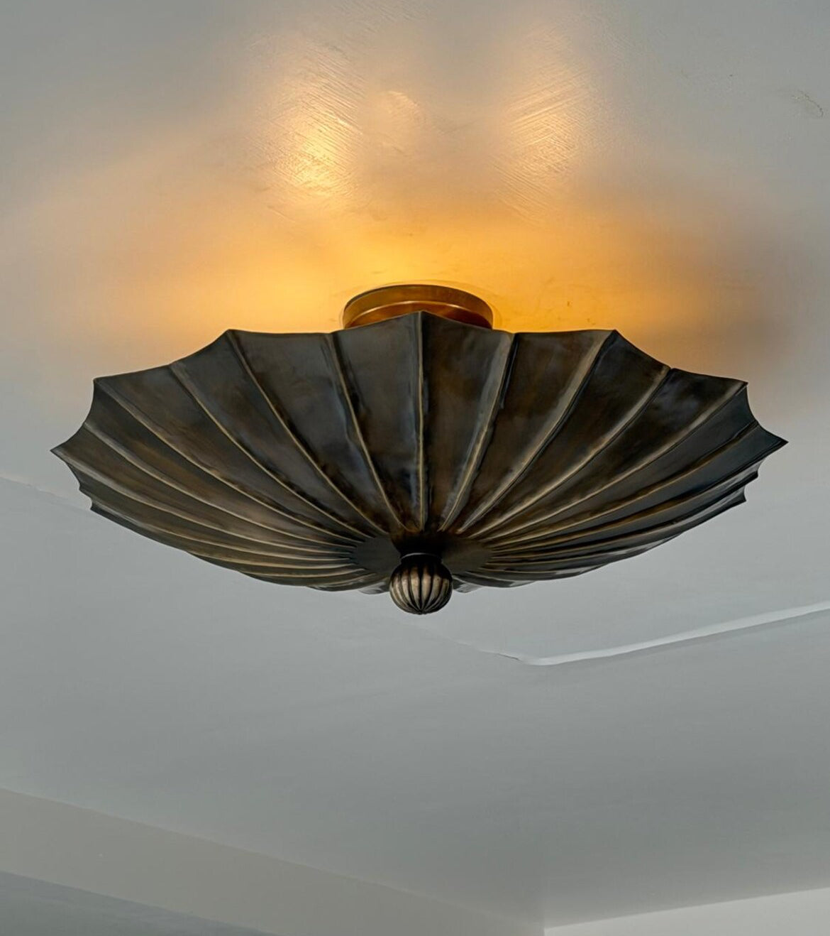 Antique brass sculptural flush mount ceiling light