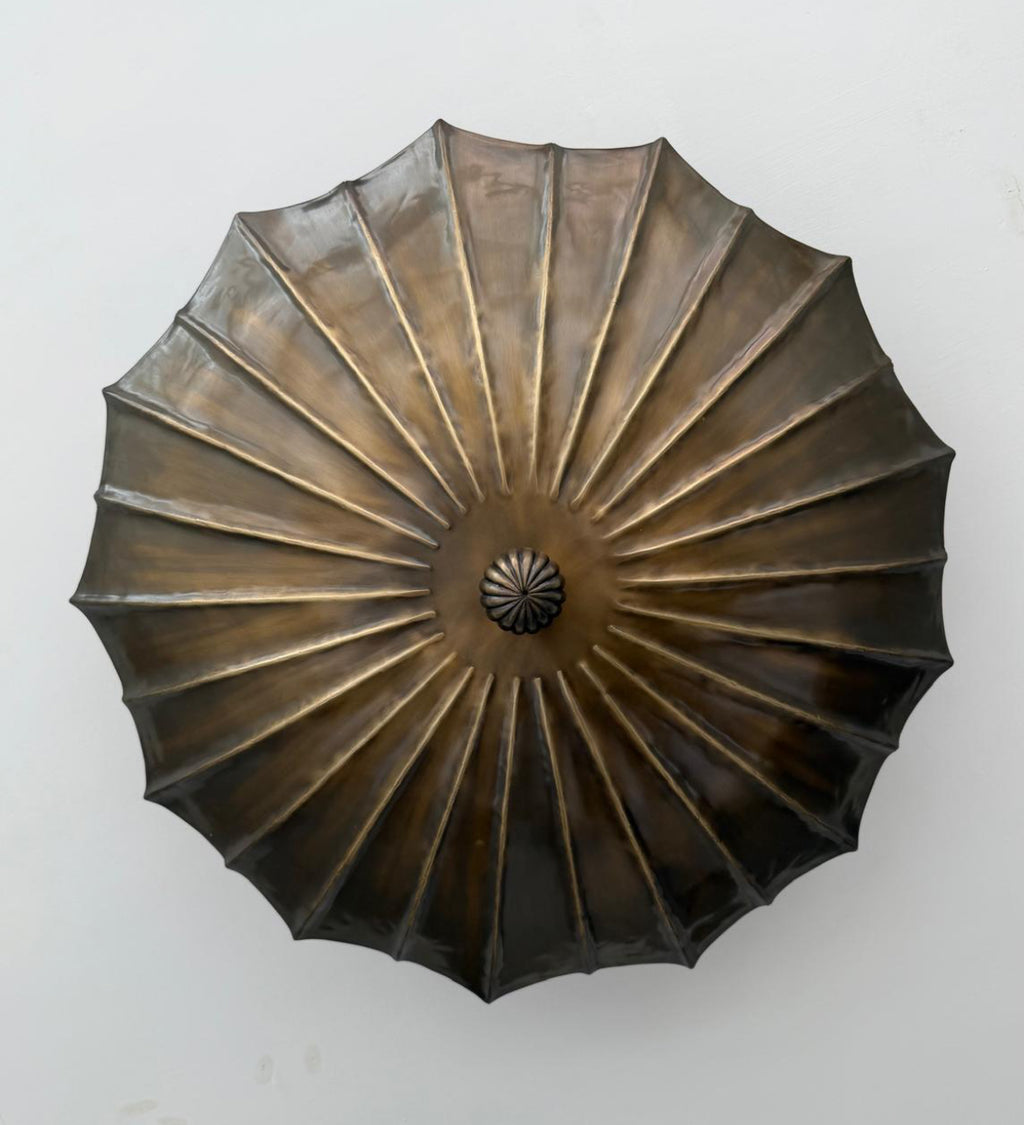 Antique brass semi flush mount ceiling light bottom view