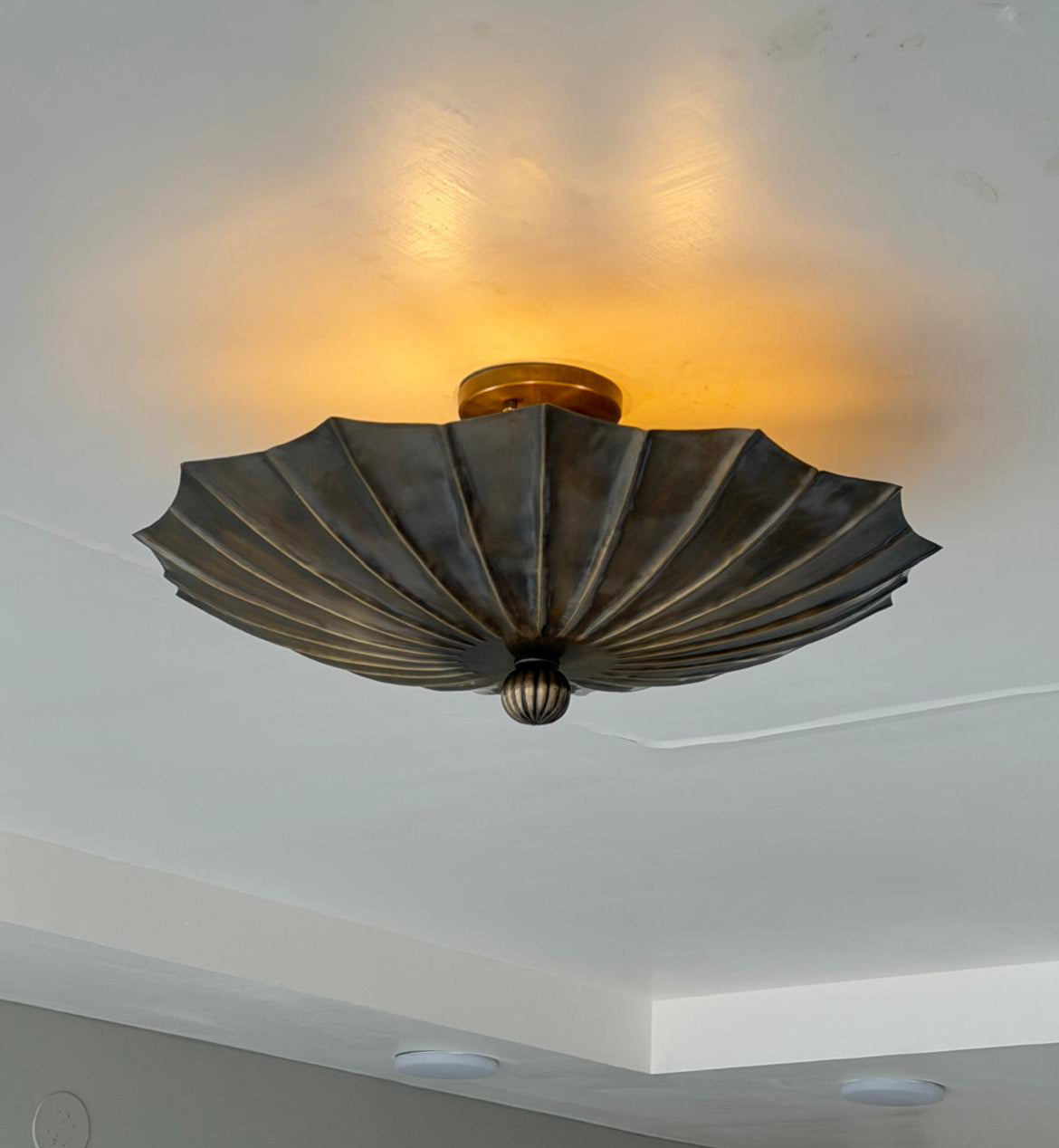 Antique Brass Fluted Flush Mount Light