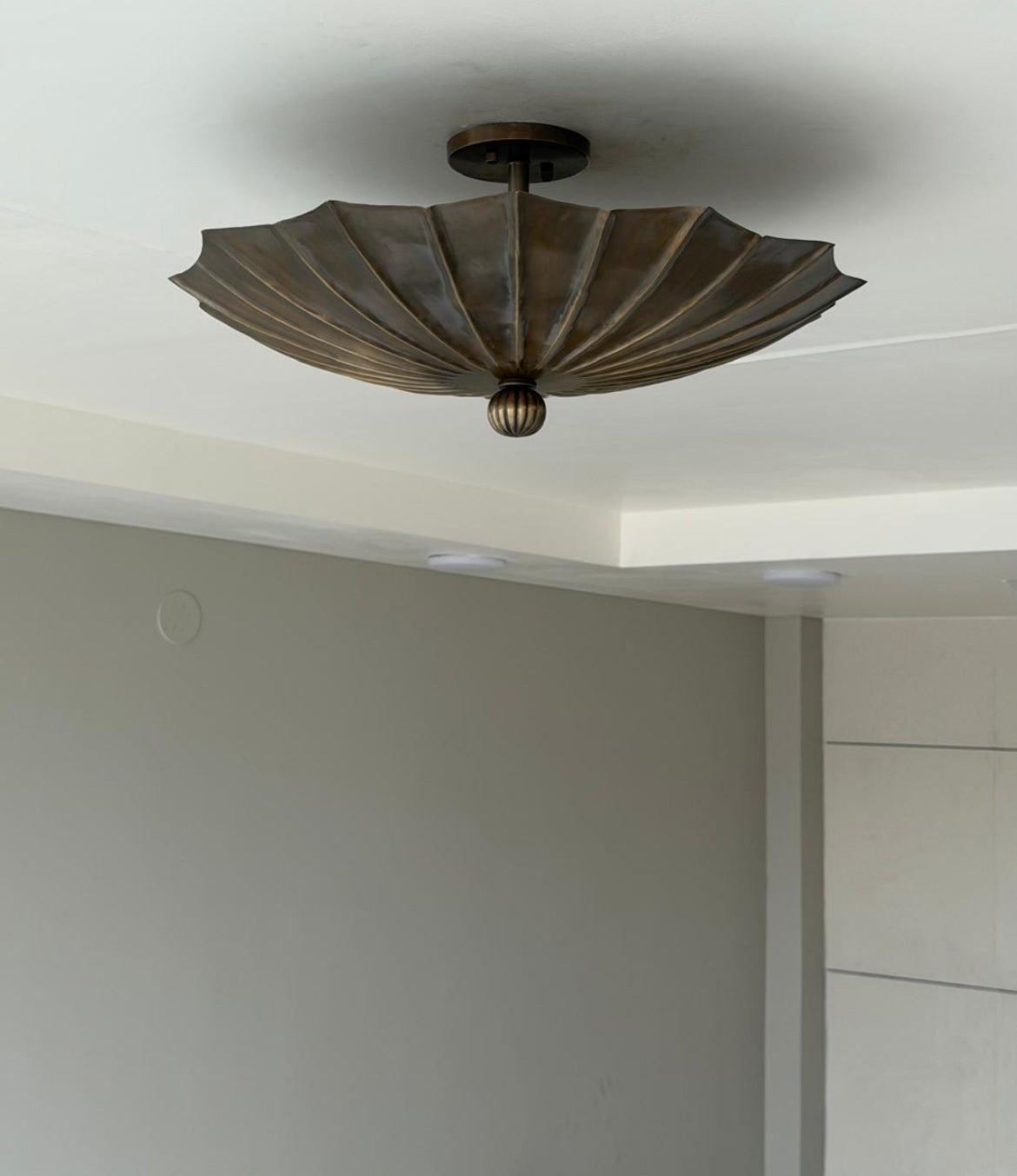 Antique Brass Fluted Flush Mount Light